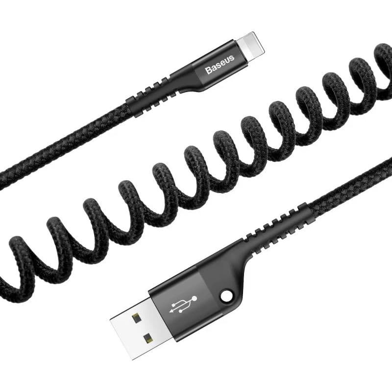 Baseus - Fish Eye Spring câble de données USB pour iP, 2A 1m, noir (CALSR-01) – 2