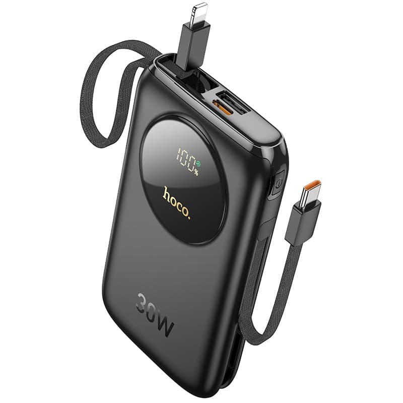 Hoco - Q19 Lucky 30W Powerbank con display digitale e cavo, 10000mAh, nero