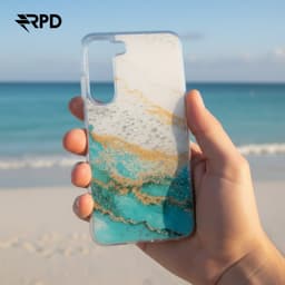 Samsung Galaxy S23 - turquoise, golden marble pattern case with silver accents. – Bild 2
