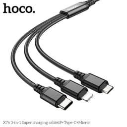 Hoco X76 3-in-1 Super charging cable(iP+Type-C+Micro), black – Bild 2