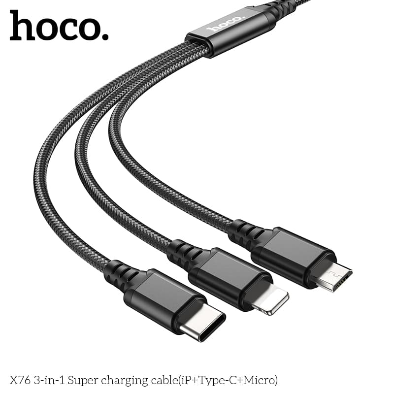 Hoco X76 3-in-1 Super charging cable(iP+Type-C+Micro), schwarz – 2