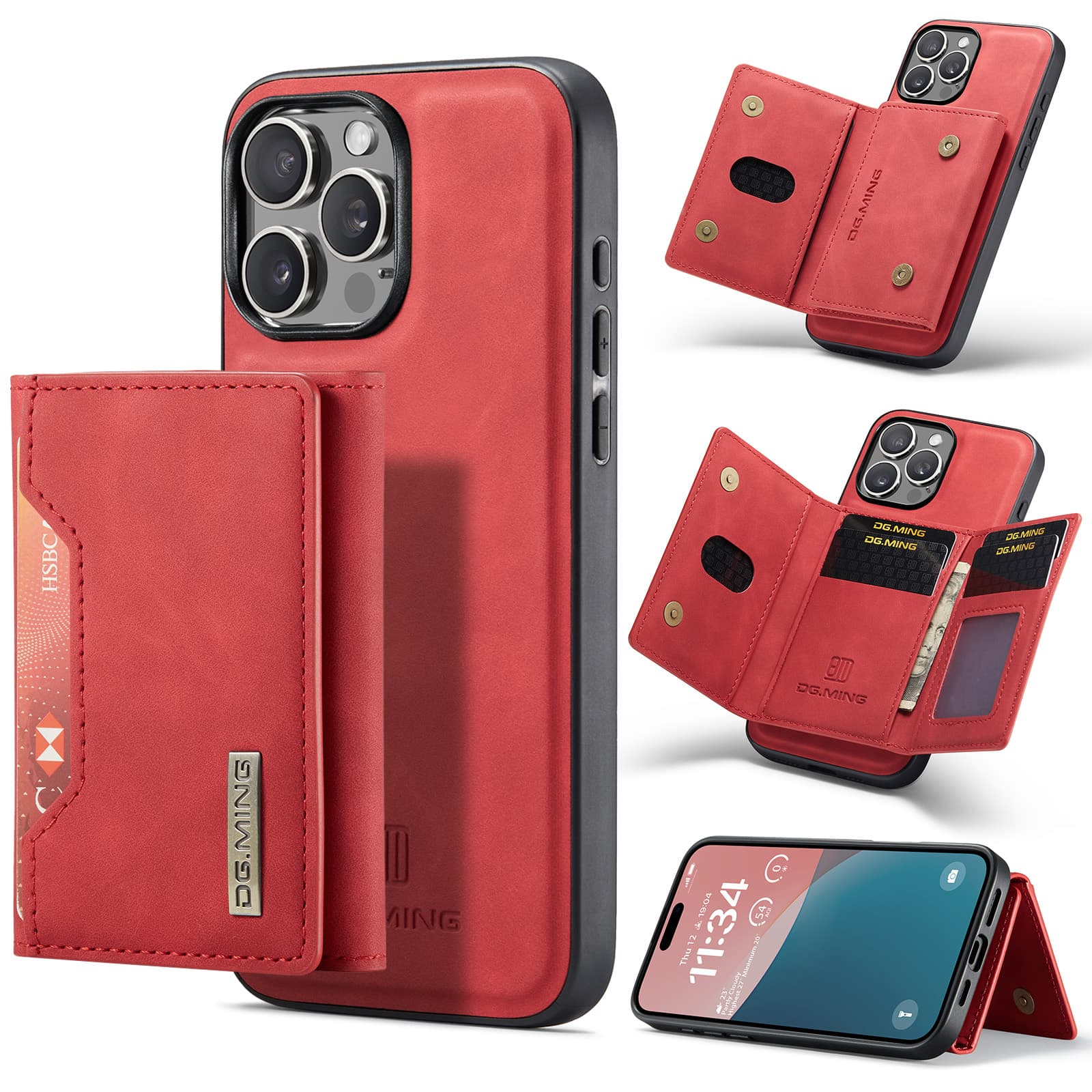iPhone 11 Pro - DG.MING Etui, Leder-Optik, Kartenfach & Magnetverschluss, Rot – 3