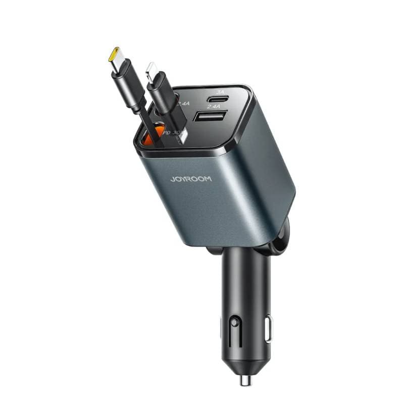 Joyroom - Chargeur de voiture 30W 3-in.1 rétractable, gris foncé (JR-CCL07)