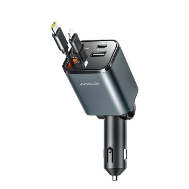 Joyroom - 30W 3-in.1 Retractable Car Charger, Dark Gray (JR-CCL07)