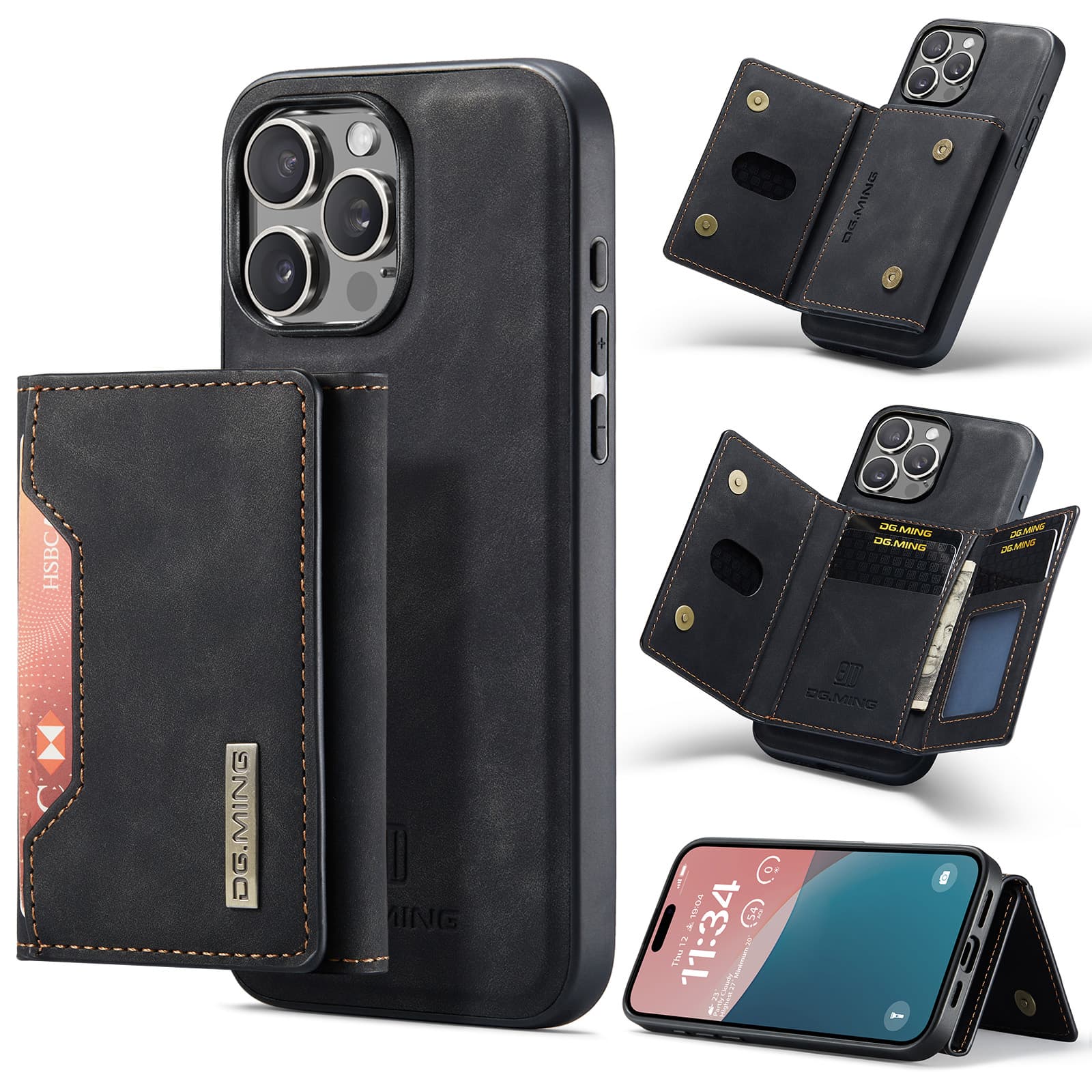 iPhone 11 Pro - DG.MING Etui, Leder-Optik, Kartenfach & Magnetverschluss, Schwarz – 4