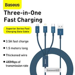 Baseus - Serie Superior - Cavo di ricarica rapida USB a M+L+C, 3,5A 1,5m, blu (CAMLTYS-03) – Bild 3