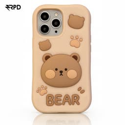 iPhone 15 Pro Max - Cute 3D teddy bear case made of silicone with stand & paw design – Bild 1