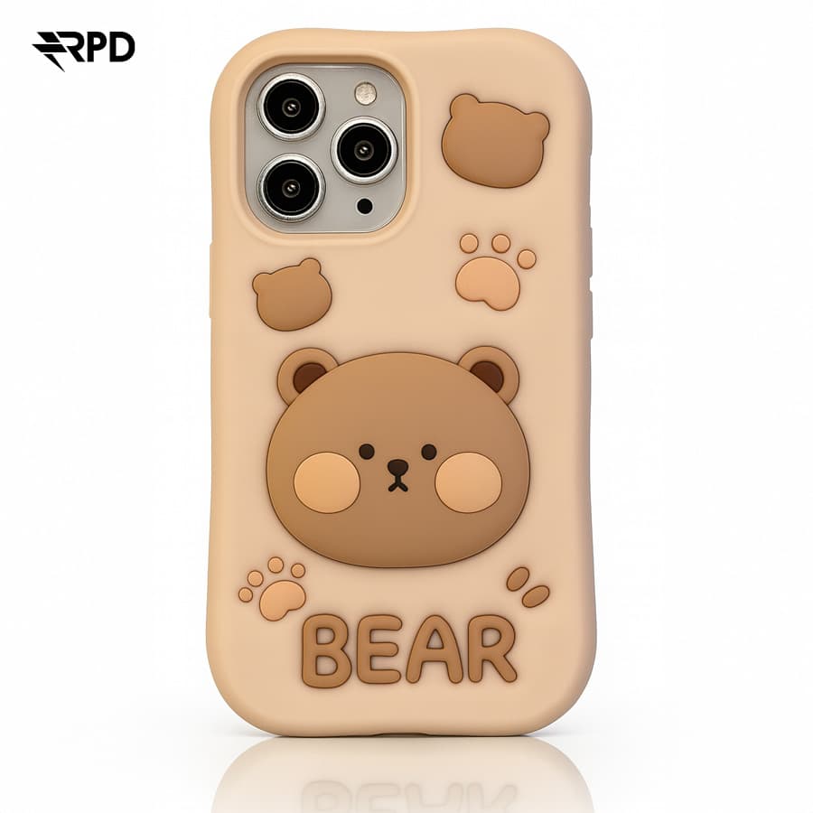 iPhone 15 Pro Max - Niedliche 3D Teddy Bär Hülle aus Silikon mit Standhalter & Pfoten-Design