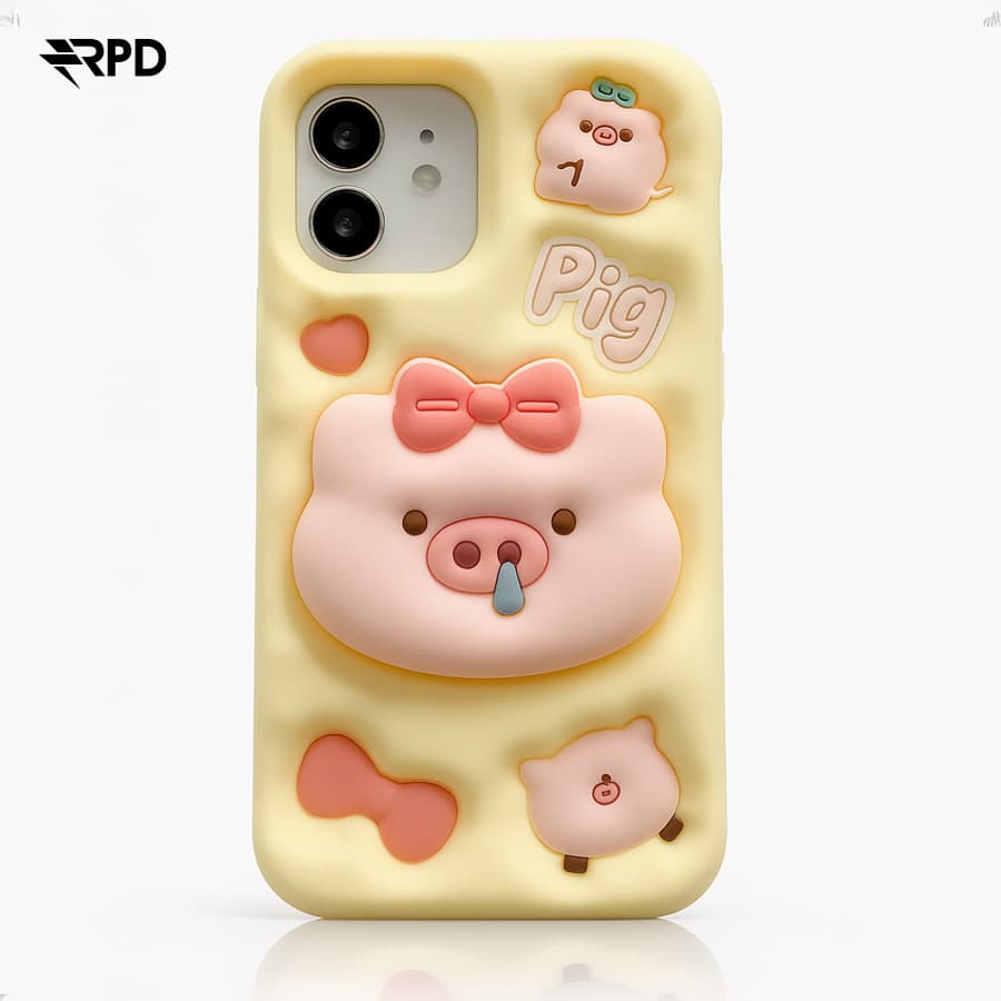 iPhone 11 - Niedliche 3D Schweinchen-Hülle aus Silikon mit Schleife
