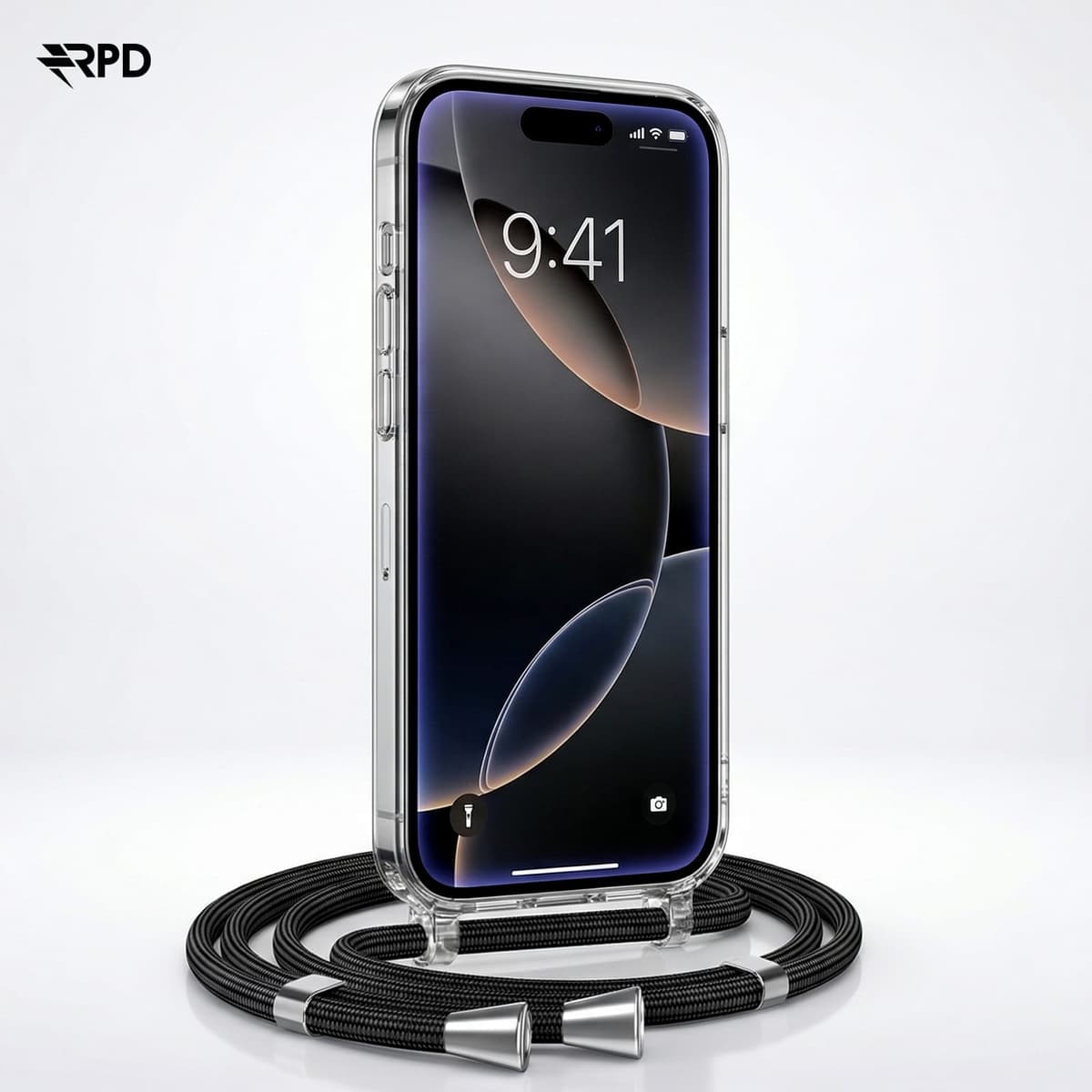 iPhone 17 Pro Max - Catena portacellulare / Collana - Trasparente con pratico cinturino nero