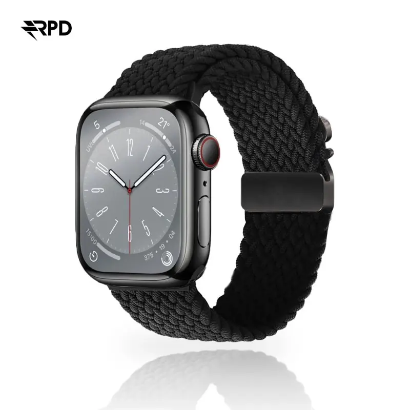 RPD Vela Sportarmband Nylon Geflochten Parachute für Apple Watch 38/40/41/42mm - Schwarz