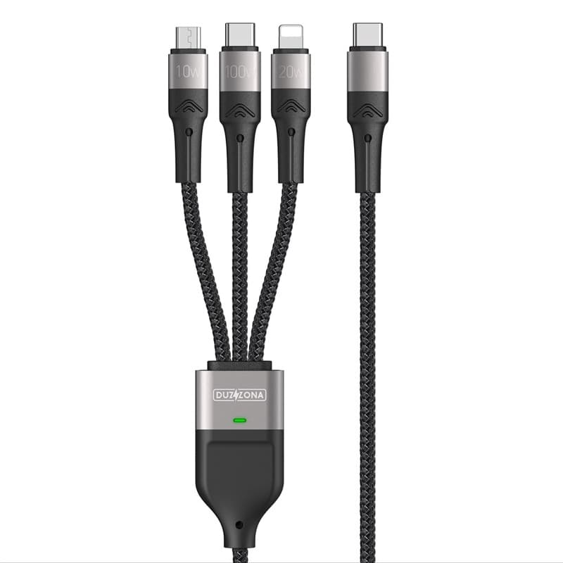 DUZZONA - 3-in-1 USB-C, 1.3m, black - Lightning, Micro USB, Type-C adapter, 100W fast charging