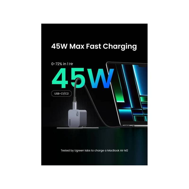 UGREEN - USB Fast Charger Nexode Pro 45W, Dual USB-C, GaN, Gray – 4