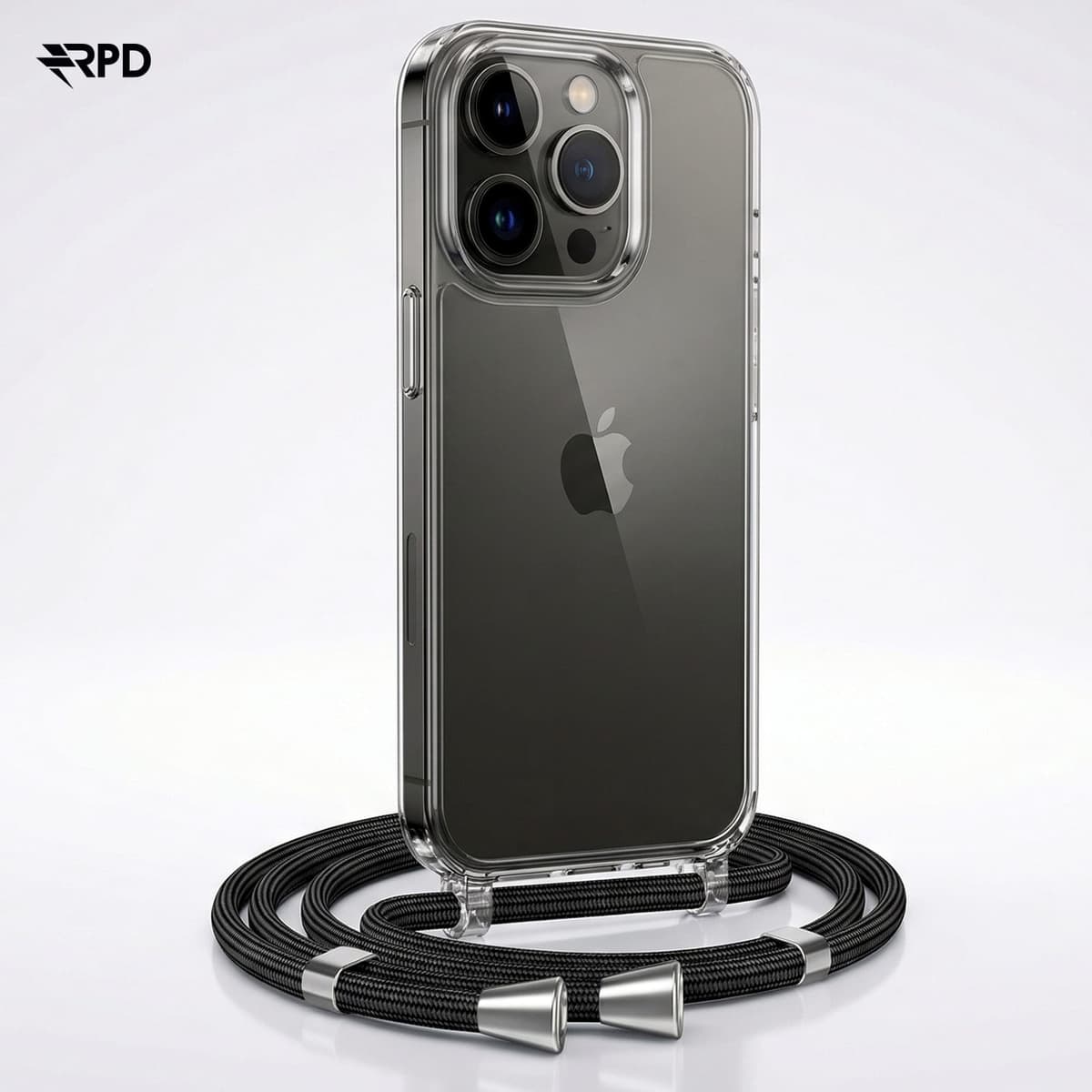 iPhone 15 Pro - Catena portacellulare / Collana - Trasparente con pratico cinturino nero – 3