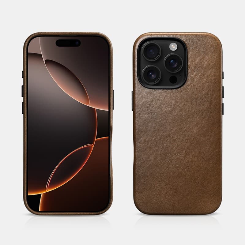 iPhone 16 Pro - iCarer Oil Wax Premium Genuine Leather with Magsafe Case Light Brown (WMI16240724-DB)