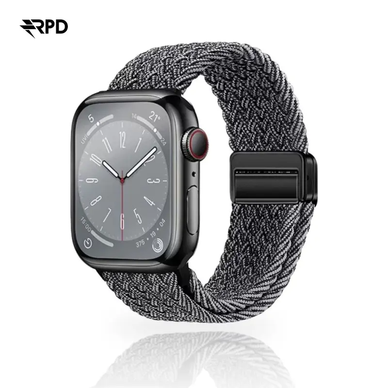 RPD Magnos Magnet Armband Nylon Geflochten für Apple Watch 38/40/41/42mm - Streifen Grau/Weiss