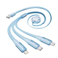 3 in 1 Datenkabel - Rock Honeycomb Series, Micro-USB, USB-C, Lightning, hellblau, einziehbar, 110cm – Bild 1