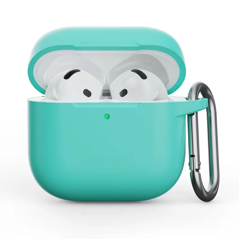 AirPods 4. Gen - Silikon Etui – Robuster Schutz mit Karabiner, Mint Green (grün)