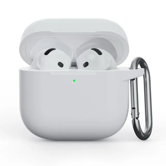 AirPods 4th Gen - Custodia in silicone - Protezione robusta con moschettone, bianco antico (bianco)