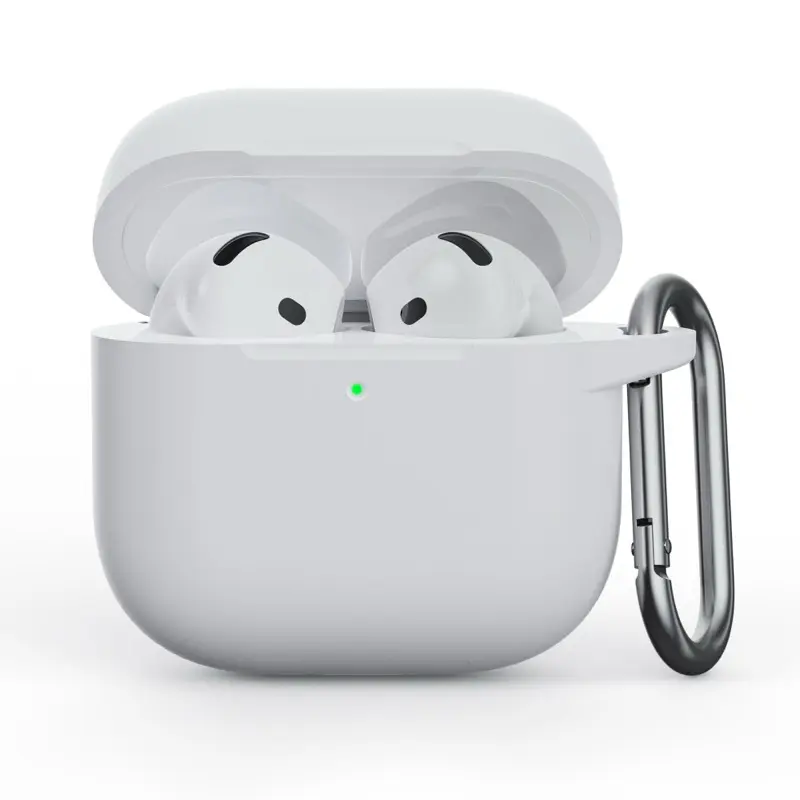 AirPods 4th Gen - Silicone case - Robust protection with carabiner, Antique White (white)