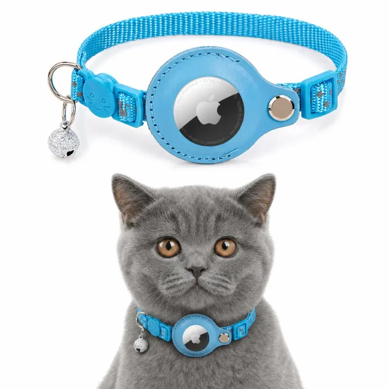 AirTag Cat Collar - RPD Reflective Nylon Collar with Safety Buckle and Bell, Sky Blue