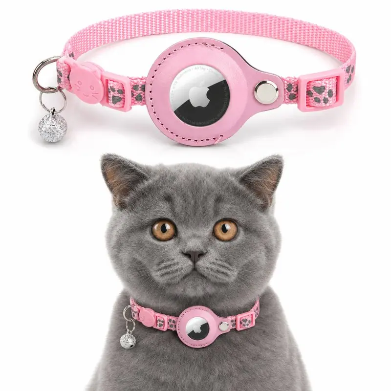 AirTag Katzenhalsband - RPD Reflektierendes Nylon-Halsband mit Sicherheitsverschluss und Glöckchen, Pink