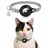 AirTag Katzenhalsband - RPD Reflektierendes Nylon-Halsband mit Sicherheitsverschluss und Glöckchen, Grau – Bild 1