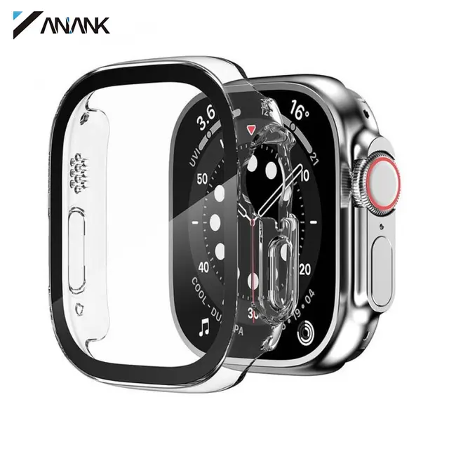 ANANK Apple Watch Ultra 49 mm - Vetro temperato / Vetro blindato con custodia bumper, trasparente
