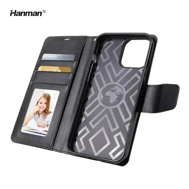 Apple iPhone 11 - Custodia Hanman Mill Flip con 3 scomparti per carte, nero