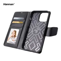 Apple iPhone 14 - Hanman Mill Flip Case mit 3 Kartenfächern, schwarz – Bild 1