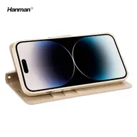 Apple iPhone 14 Pro - Hanman Mill Flip Case mit 3 Kartenfächern, gold – Bild 3