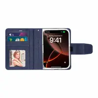 Apple iPhone Duo - Hanman Mill étui à rabat avec 3 compartiments pour cartes, bleu foncé – Bild 2