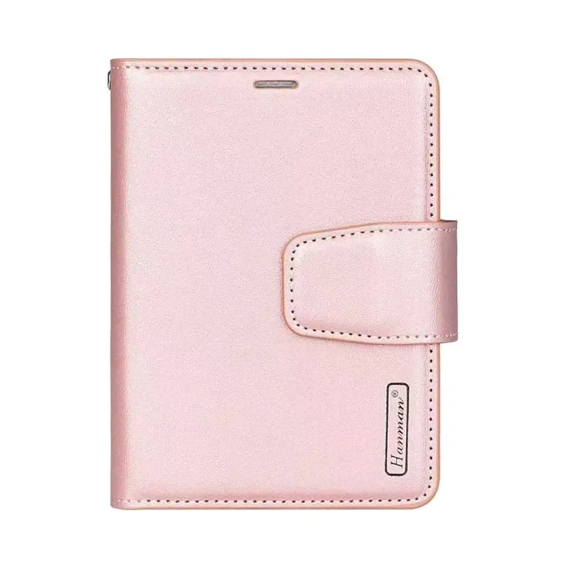 Apple iPhone Duo - Hanman Mill étui à rabat avec 3 compartiments pour cartes, or rose