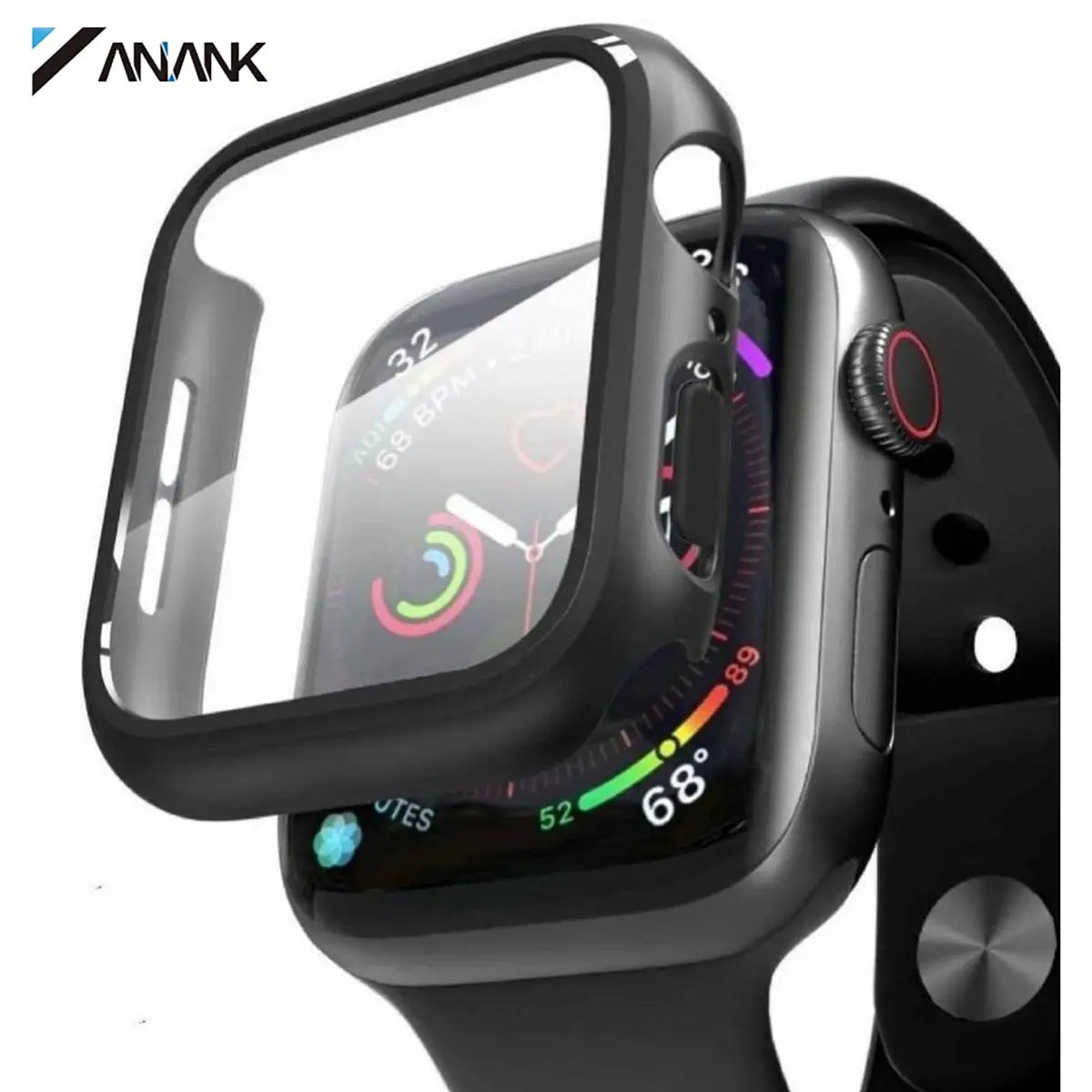 Apple Watch 44mm - ANANK Tempered Glass / Panzerglas mit Bumper Case, Schwarz