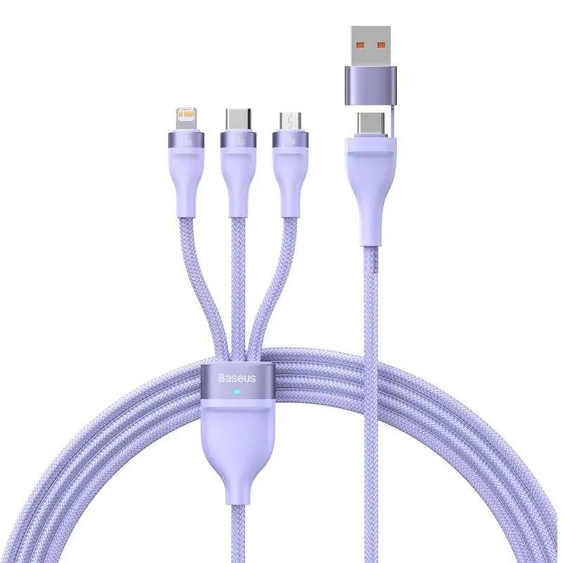 Baseus - Flash Serie Ⅱ - 2-in-1 Ladekabel U+C auf M+L+C, 100W 1.2m, Lila (CASS030105)