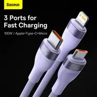 Baseus - Flash Series Ⅱ - 2-in-1 charging cable U+C to M+L+C, 100W 1.2m, Purple (CASS030105) – Bild 5