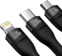 Baseus Flash Series Ⅱ One-for-three Fast Charging Cable USB to M+L+C 100W 1.5m noir (CASS030001) – Bild 2