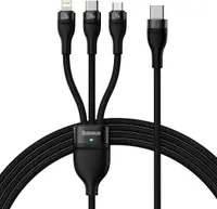 Baseus Flash Series Ⅱ One-for-three Fast Charging Cable USB to M+L+C 100W 1.5m schwarz (CASS030001) – Bild 1