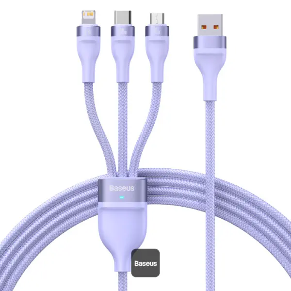 Baseus Flash Series Ⅱ One-for-three Fast Charging Cable USB to M+L+C 100W 1.5m Violett (CASS030005)