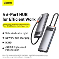 Baseus - Metal Gleam Series - 6-in-1 Multifunction Type-C HUB Docking Station, Gray (CAHUB-CW0G) – Bild 4