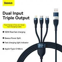 Baseus - Série Flash Ⅱ - Cordon de charge 2 en 1 U+C vers M+L+C, 100W 1.2m, bleu (CASS030103) – Bild 4