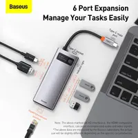Baseus - Serie Metal Gleam - Docking station HUB Type-C multifunzione 6 in 1, grigio (CAHUB-CW0G) – Bild 7