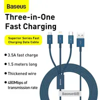Baseus - Superior Serie - Câble de recharge rapide USB vers M+L+C, 3.5A 1.5m, bleu (CAMLTYS-03) – Bild 3