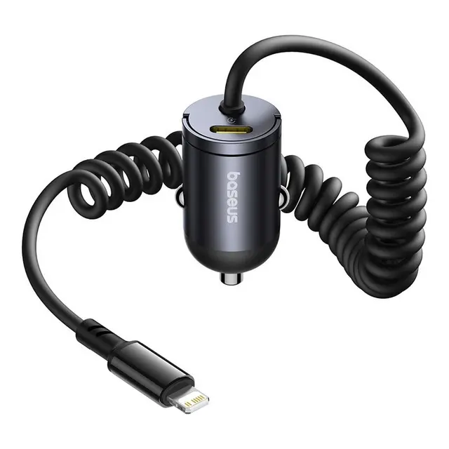 Baseus - Tiny Star Mini Car Charger, Fast Charging Lightning Cable + USB-C Port, 30W, noir