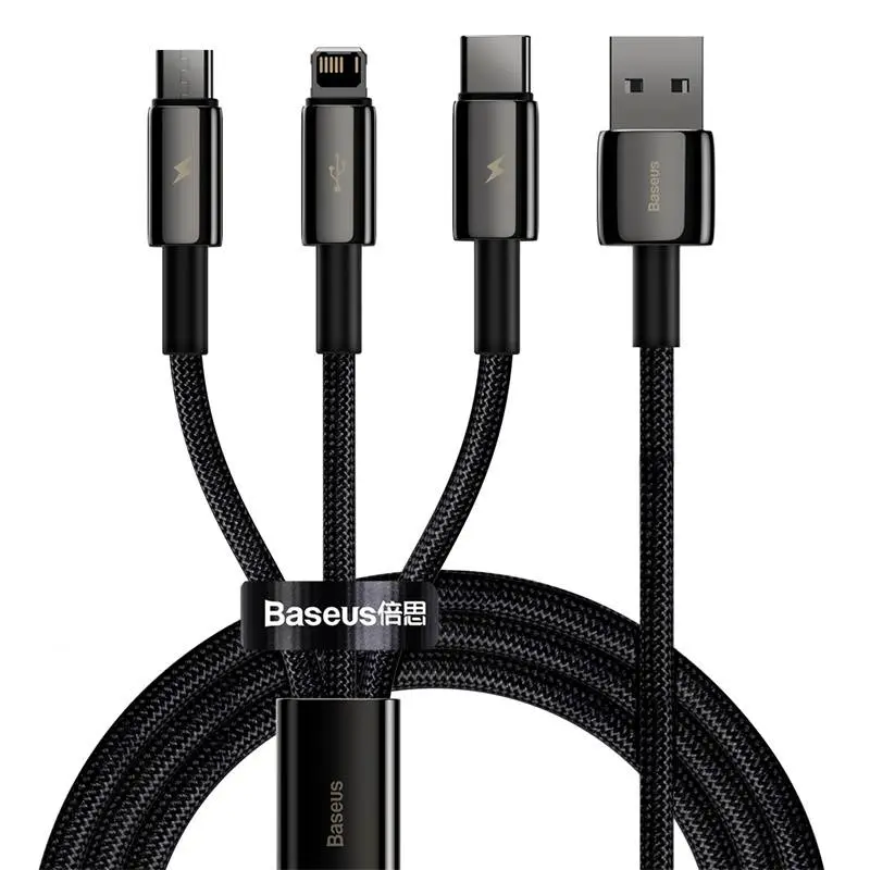 Baseus - Tungsten Gold - 3-in-1 fast charging cable USB to M+L+C, 3.5A 1.5m, Black (CAMLTWJ-01)