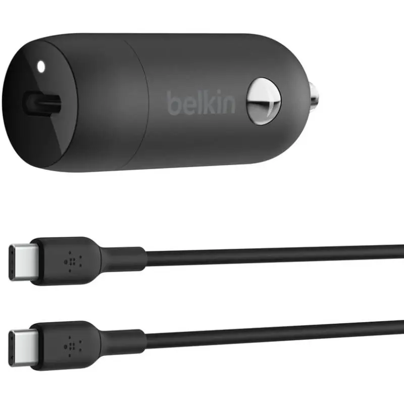 Belkin - BoostCharge Autoladegerät USB-C 30W mit Kabel USB-C auf USB-C 1m, Schwarz