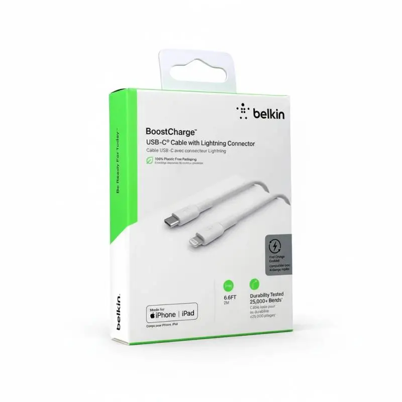 Belkin - BoostCharge câble USB-C vers Lightning, 2m, certifié MFi, Blanc