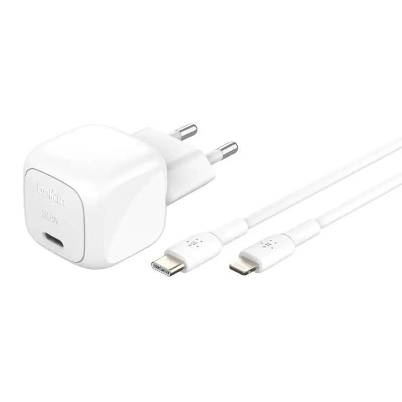 Belkin - BoostCharge chargeur USB-C 30W avec câble USB-C vers Lightning 1m, MFi, Blanc