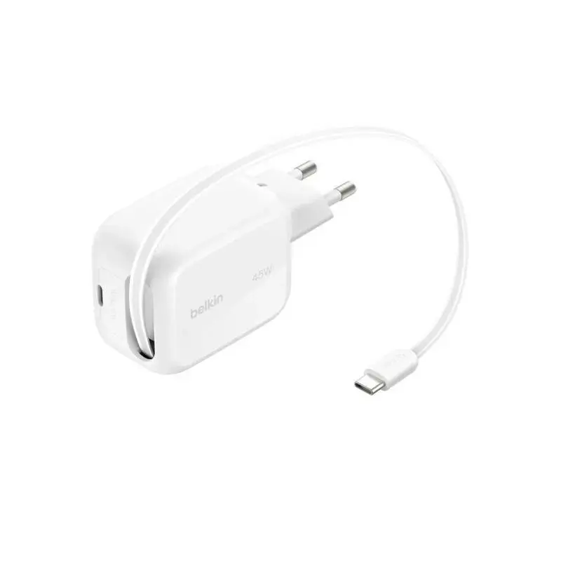 Belkin - BoostCharge GaN charger, 45W, with retractable USB-C cable, White