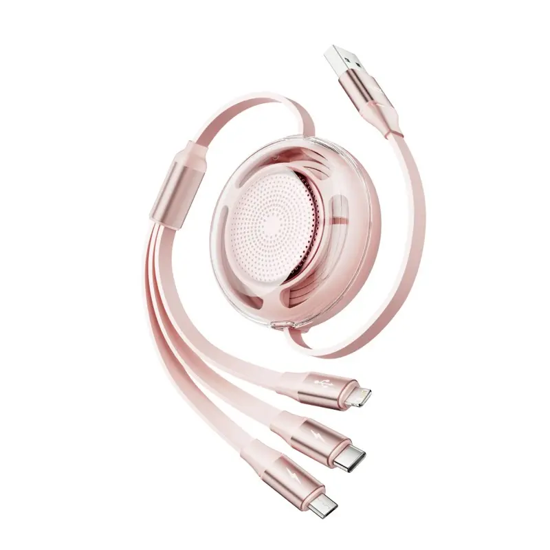 Câble de données Rock L10 Honeycomb 3en1 - Micro-USB, USB-C, Lightning, Rose